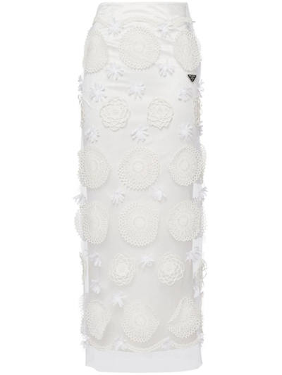 PRADA EMBROIDERED DUCHESSE MAXI-SKIRT