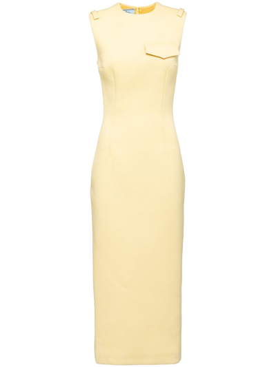 Prada Sleeveless Wool Midi Dress In F0061 Crema