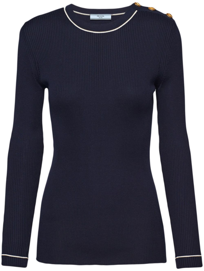 Prada Button-detail Knitted Top In Blue