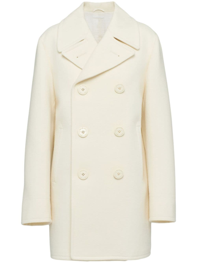 Prada Doppelreihiger Caban Aus Tuch In White