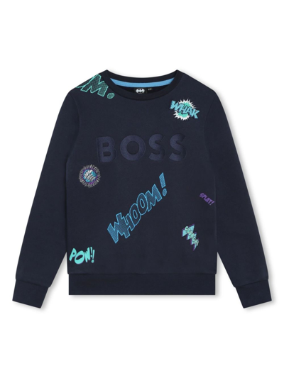 Bosswear Kids' 大面积刺绣图案卫衣 In Blue
