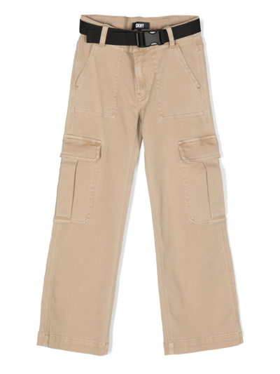 Dkny Kids' Belted Straigh-leg Trousers In Neutrals