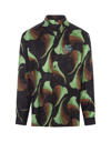 ETRO BLACK SILK BOWLING SHIRT WITH FLORAL PRINT