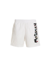 ALEXANDER MCQUEEN LOGO PRINT SWIMMING TRUNKS BEACHWEAR WHITE/BLACK