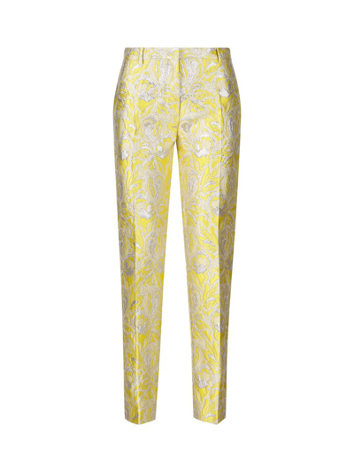 Valentino Slim-fit Iris Brocade Pants In Yellow