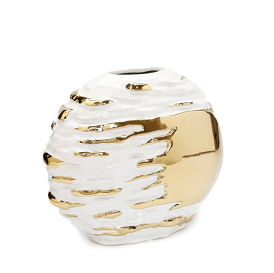 Vivience White Ceramic Vase With Gold Brush Design