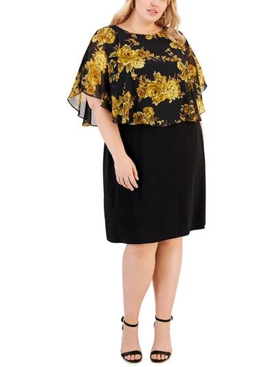 Connected Apparel Plus Womens Floral Midi Sheath Dress In Gold