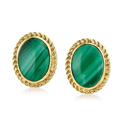 Ross-simons Malachite Roped-edge Earrings In 14kt Yellow Gold In Green