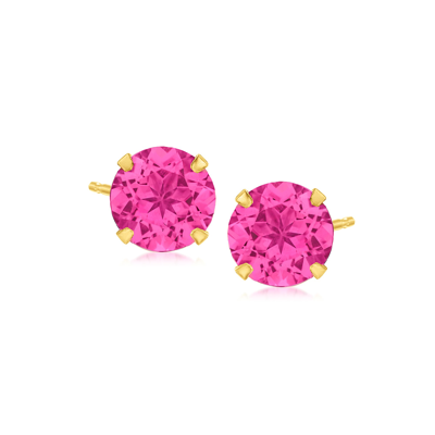 Ross-simons Pink Topaz Stud Earrings In 14kt Yellow Gold