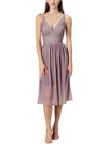 DRESS THE POPULATION WOMENS METALLIC MIDI COCKTAIL AND PARTY DRESS