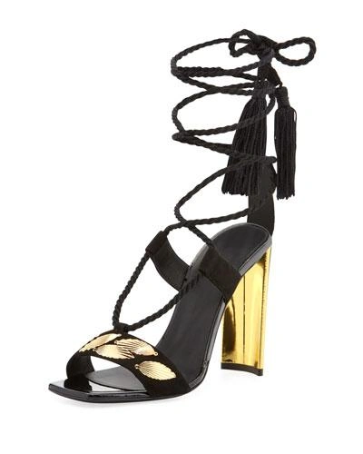 Giuseppe Zanotti Braided Ankle-wrap Metallic-heel Sandal In Black