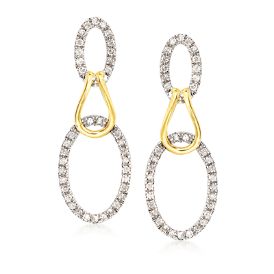 Ross-simons Diamond Oval Loop Drop Earrings In Sterling Silver And 14kt Yellow Gold