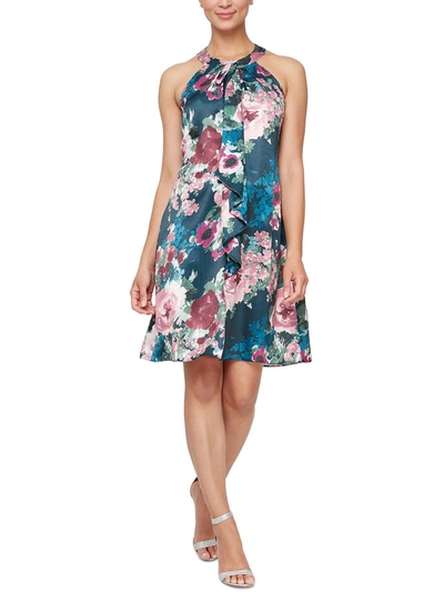 Slny Womens Floral Knee Halter Dress In Blue