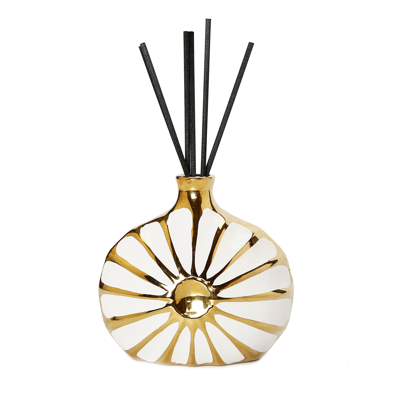 Vivience Round Gold And White Ruffled Diffuser, "iris And Rose"