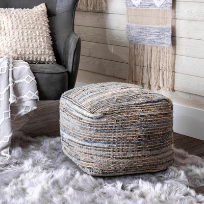 Nuloom Granada Knitted Casual Denim And Jute Filled Ottoman Pouf