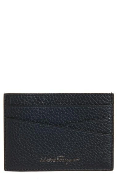 Ferragamo Firenze Leather Card Case In Lavagna Blue/ Grey