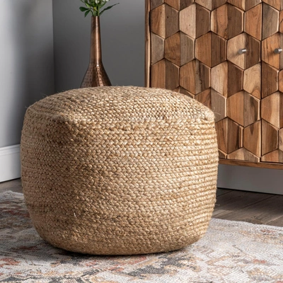 Nuloom Cork Braided Solid Jute Filled Ottoman Pouf