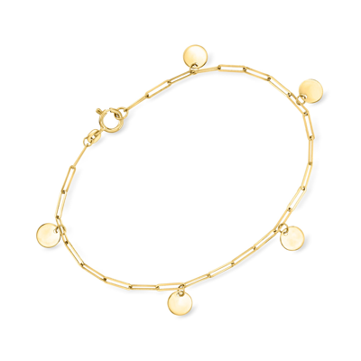 Rs Pure By Ross-simons Italian 14kt Yellow Gold Paper Clip Link Disc Station Bracelet