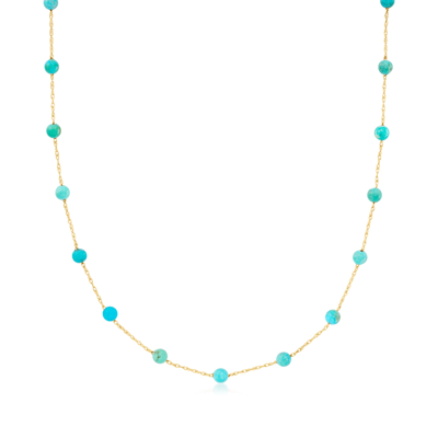 Rs Pure By Ross-simons 3-3.5mm Turquoise Bead Station Necklace In 14kt Yellow Gold In Multi