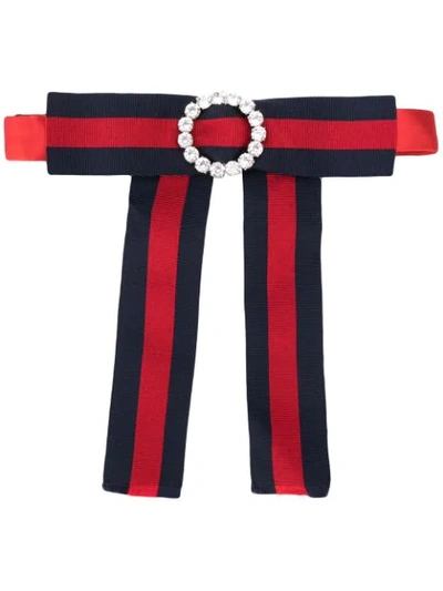 Gucci Jewelled Grosgrain Web Neck Bow In Red In Blue