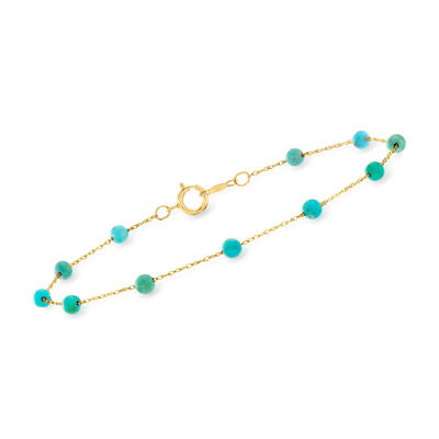 Rs Pure By Ross-simons 3-3.5mm Turquoise Bead Station Bracelet In 14kt Yellow Gold In Multi