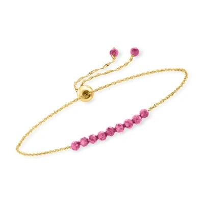 Rs Pure By Ross-simons Pink Tourmaline Bead Bolo Bracelet In 14kt Yellow Gold