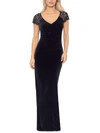 X BY XSCAPE WOMENS DOUBLE V-NECK LONG EVENING DRESS
