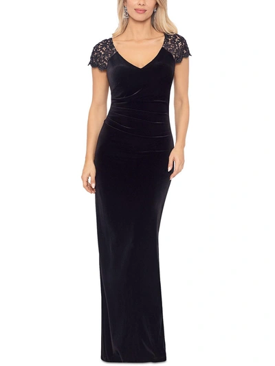 X By Xscape Womens Double V-neck Long Evening Dress In Black