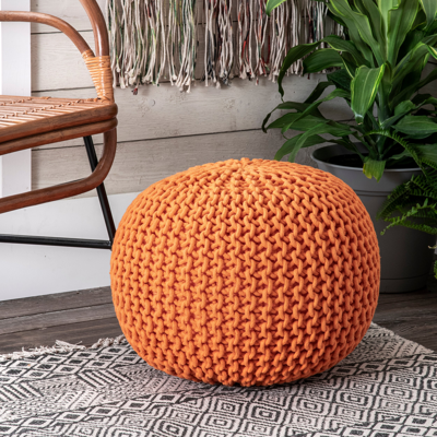 Nuloom Bruges Knit Cotton Solid Round Filled Ottoman Pouf