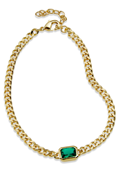 Savvy Cie Jewels 18k Plated Cuban Em Anklet In Green