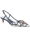 VALENTINO GARAVANI VLOGO 40 TOILE ICONOGRAPHE CANVAS & LEATHER SLINGBACK PUMP