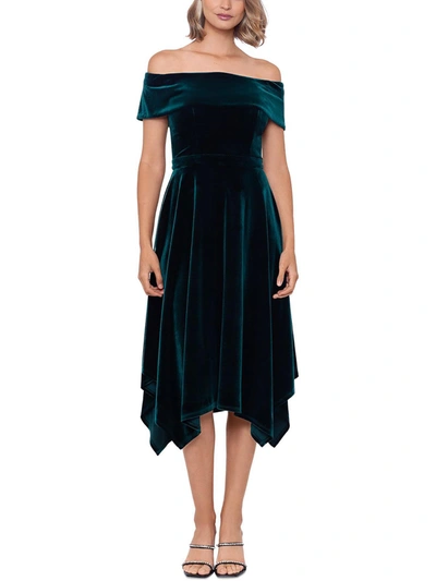 X By Xscape Womens Velvet Midi Cocktail And Party Dress In Green