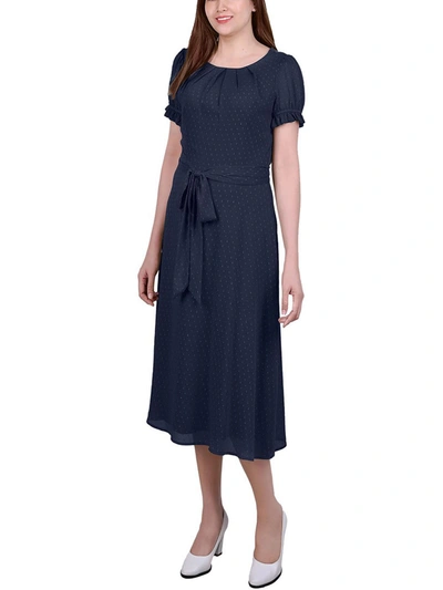NY COLLECTION PETITES WOMENS BELTED CALF MIDI DRESS