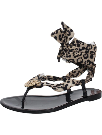 Inc Malana Womens Leopard Print Thong Jelly Sandals In Brown