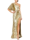 Mac Duggal Womens Sequined One Shoulder Evening Dress In Gold