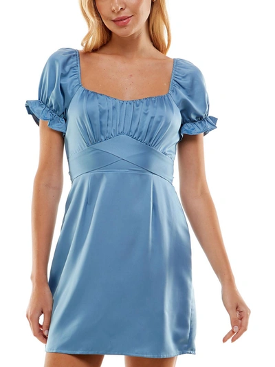 Trixxi Emma Womens Smocked Mini Fit & Flare Dress In Blue