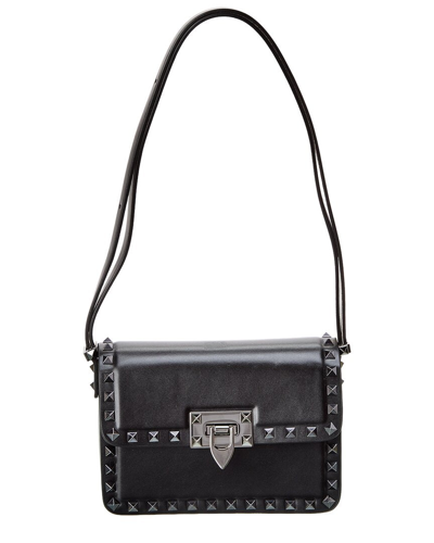 Valentino Garavani Rockstud Leather Shoulder Bag In Black