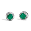 SAVVY CIE JEWELS SS 925 1.30GTW NATURAL EMERALD & WHITE ZIRCON STUD EARRINGS