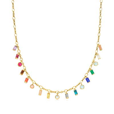 Ross-simons Multi-gemstone Drop Necklace In 18kt Gold Over Sterling