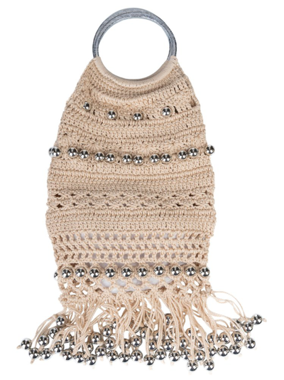 Rabanne Beaded Crochet-knit Tote In Shiny Beige