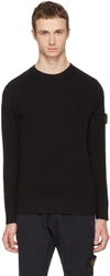 STONE ISLAND Black Rib Knit Logo Jumper