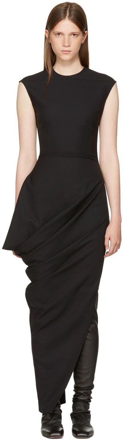 Rick Owens Walrus Asymmetric Cotton-blend Crepe Maxi Dress In Black