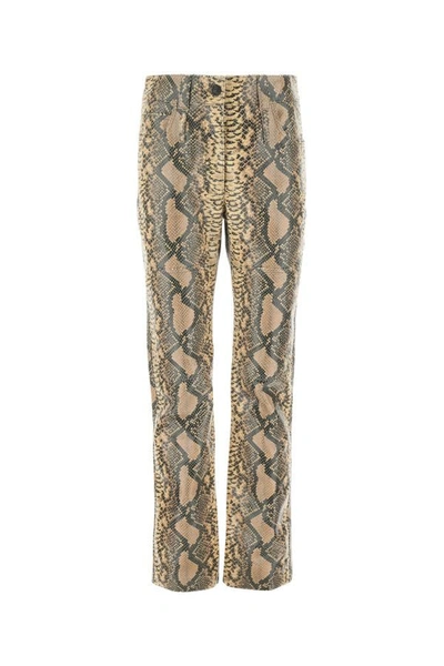 Miu Miu Animal Printed Logo Patch Pants In Green