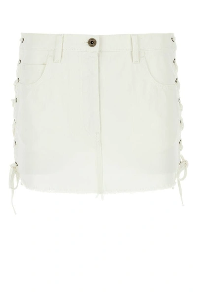 Miu Miu Woman White Denim Mini Skirt