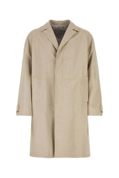 Prada Man Sand Nappa Leather Coat In Brown