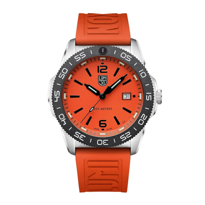Pre-owned Luminox Pacific Diver Orange Dial Rubber Band Watch Xs.3129 Sapphire Crystal