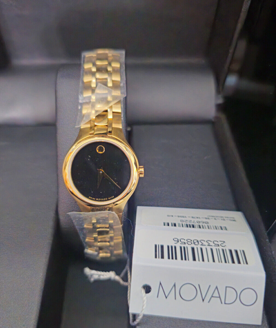 Pre-owned Movado Collection Ladies Watch Black Dial Gold Hands,14k Goldcase & Bracelet