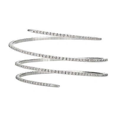 Pre-owned Morris 4.00 Carat Natural Diamond Wrap Flexible Bangle Bracelet Si 14k White Gold 7''