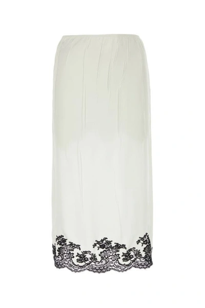 Prada Satin Crepe And Lace Midi-skirt In White