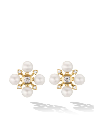 David Yurman 18kt Yellow Gold Renaissance Pearl And Diamond Stud Earrings